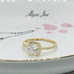 Solid 14K Halo Cushion Cut Engagement Ring, 7